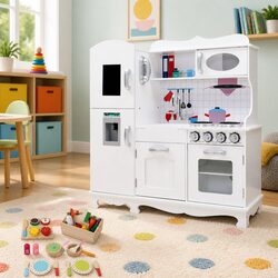 Kids Wooden Kitchen Play Set Pretend Cooking Toy Children Role Play White