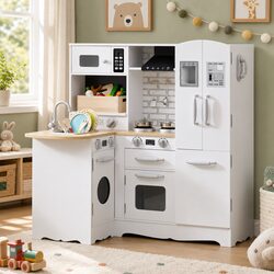 Wooden Toy Kitchen 72.5cm x 29.5cm x 81.5cm with 29 Pieces