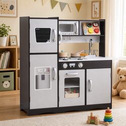Kids Play Kitchen Set: 86cm Wooden Cooking Station with Accessories