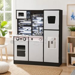 Kids Wooden Kitchen Play Set: Dimensions 93.5 cm x 30 cm x 93 cm
