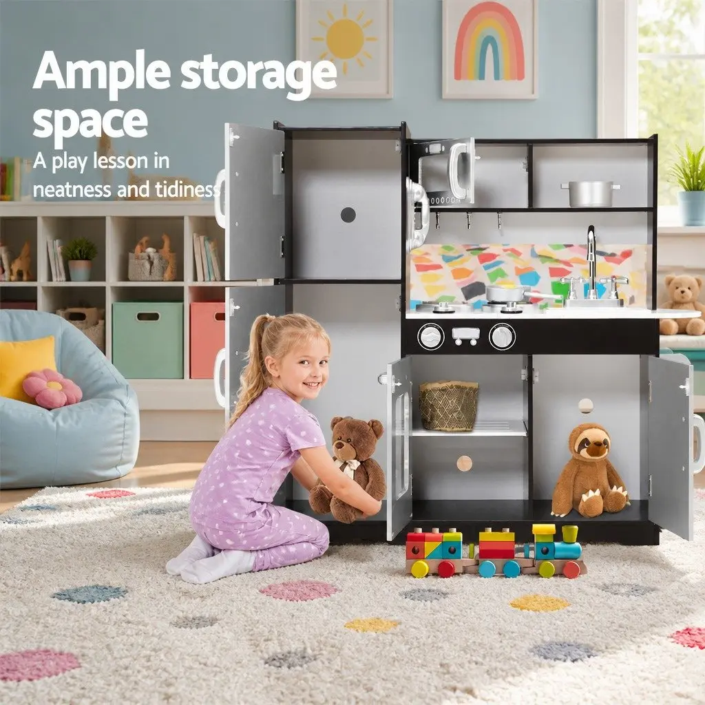 Wooden Kitchen Play Set for Kids Pretend Cooking Toys 86cm x 30cm x 80cm