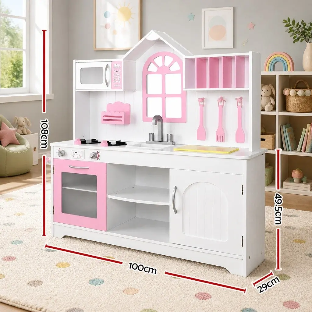 Kids Wooden Kitchen Play Set Princess Role Play Cooking Pretend Toys Storage