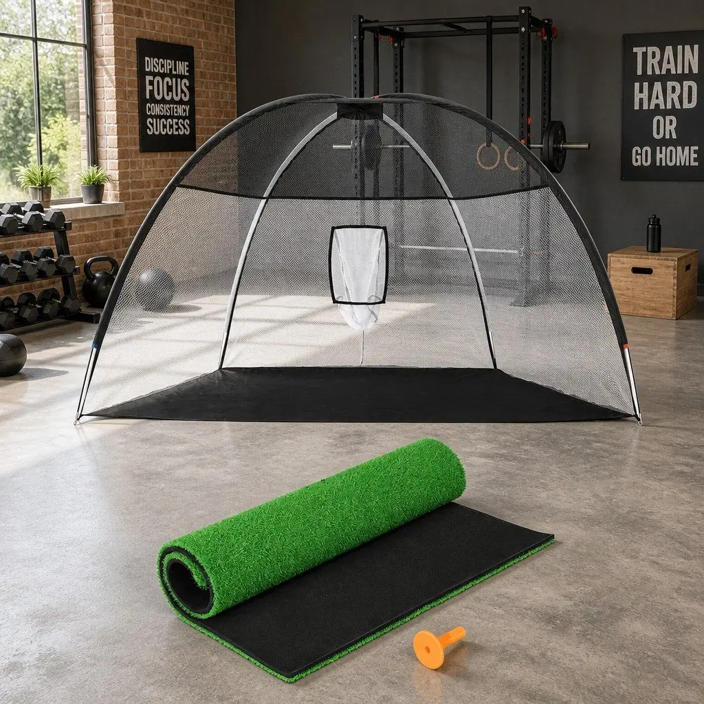 Golf Practice Net 3.5m Training Aid with Driving Mat Target Hitting Indoor