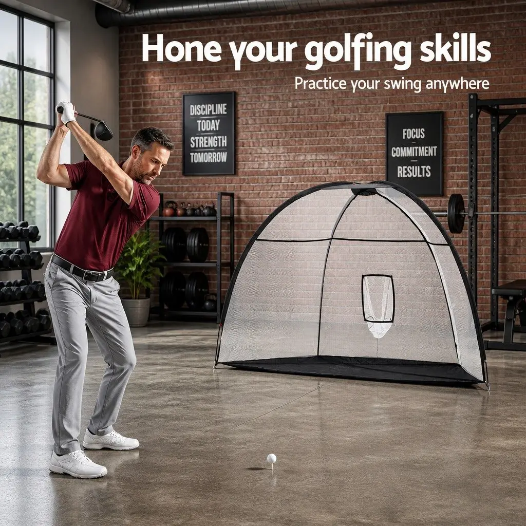 Golf Practice Net 3.5m Training Aid with Driving Mat Target Hitting Indoor