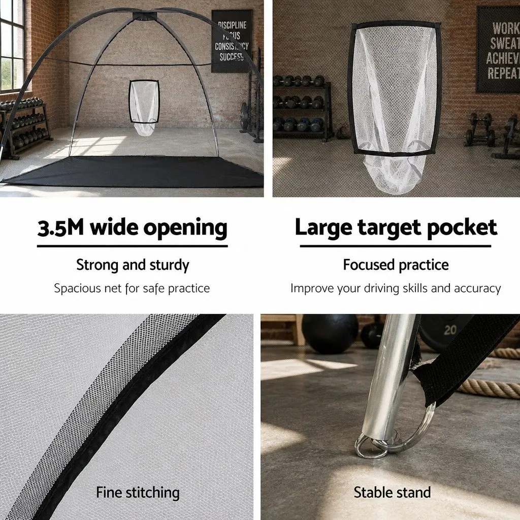 Golf Practice Net 3.5m Training Aid with Driving Mat Target Hitting Indoor