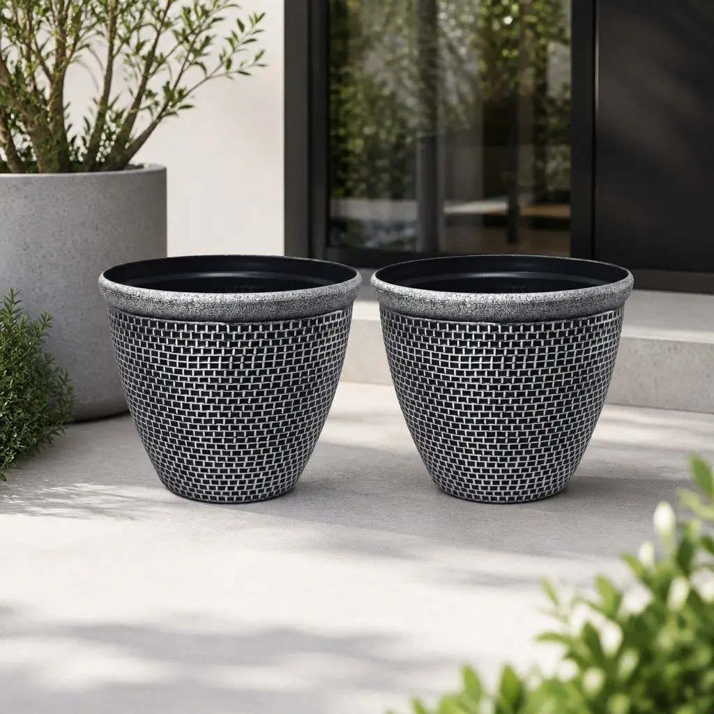 Plastic Plant Pots Outdoor Garden 30cm Set 2 Pcs