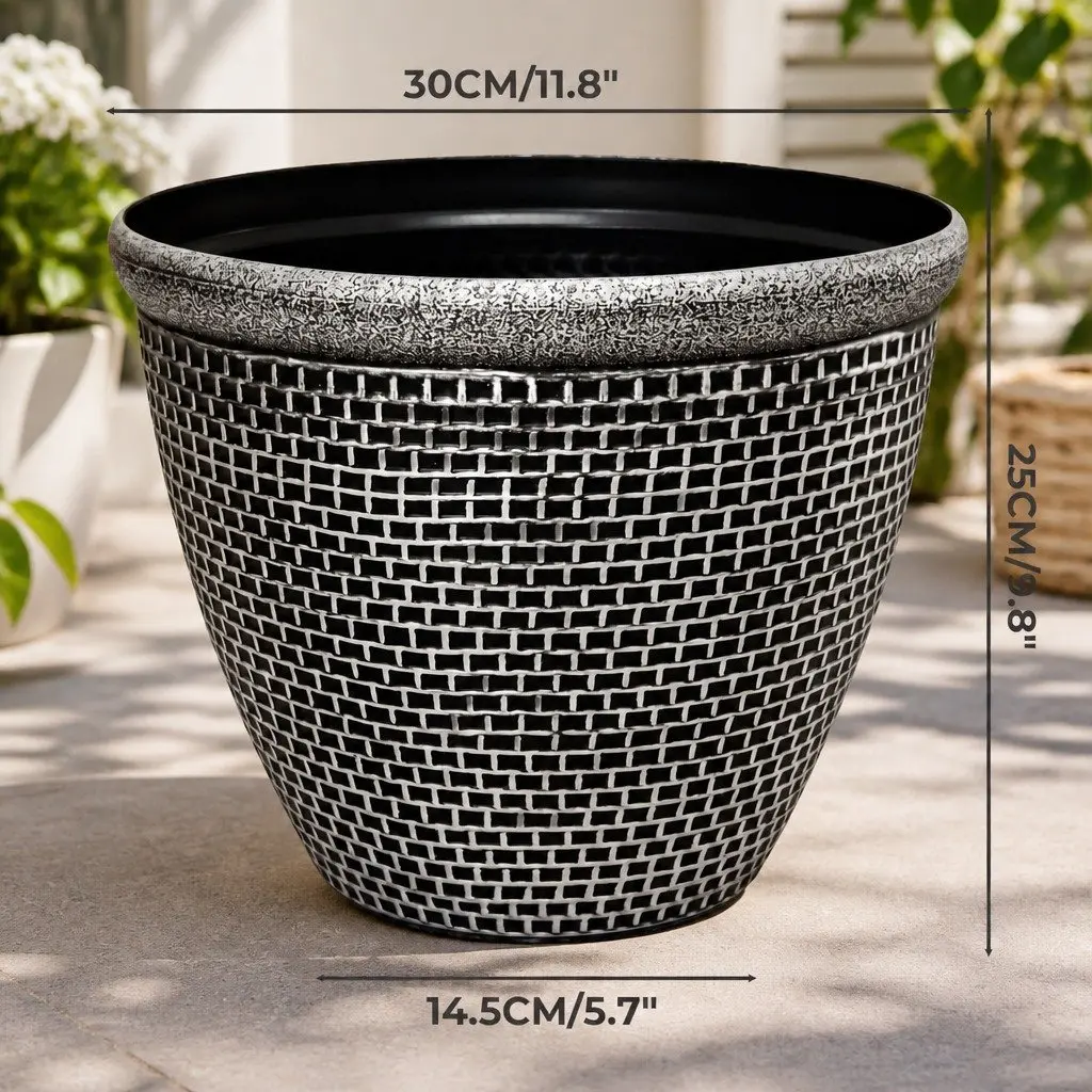 Plastic Plant Pots Outdoor Garden 30cm Set 2 Pcs