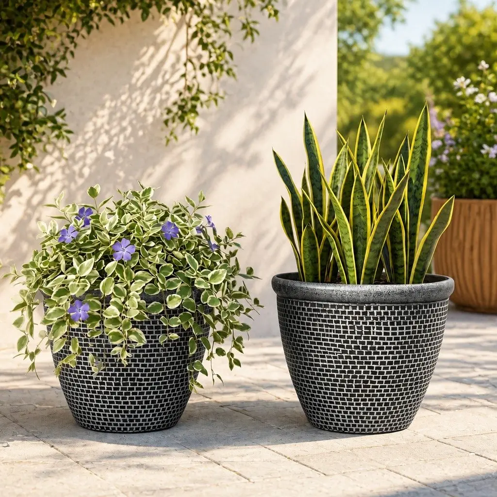 Plastic Plant Pots Outdoor Garden 30cm Set 2 Pcs