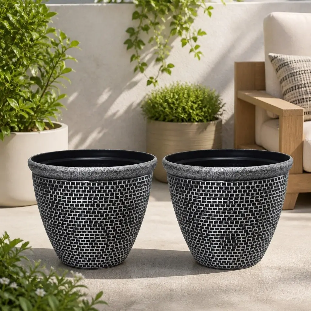 Plastic Plant Pots Outdoor Garden 30cm Set 2 Pcs