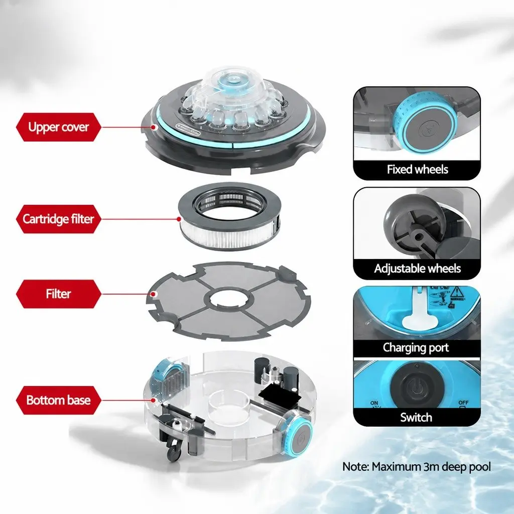 Robotic Pool Cleaner Automatic Vacuum Cordless Grey Swimming Pool Cleaner Robot