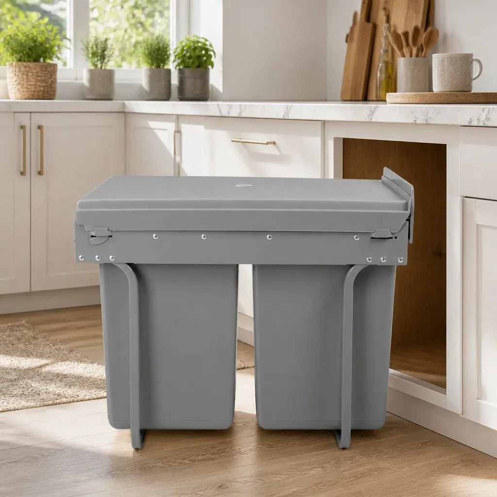 Pull Out 2x20L Kitchen Bin Grey