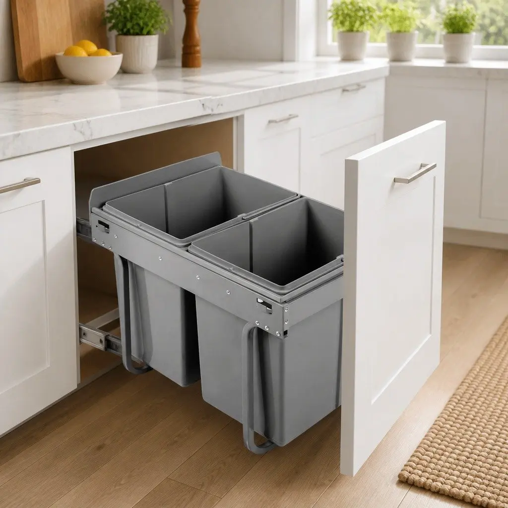 Pull Out 2x20L Kitchen Bin Grey