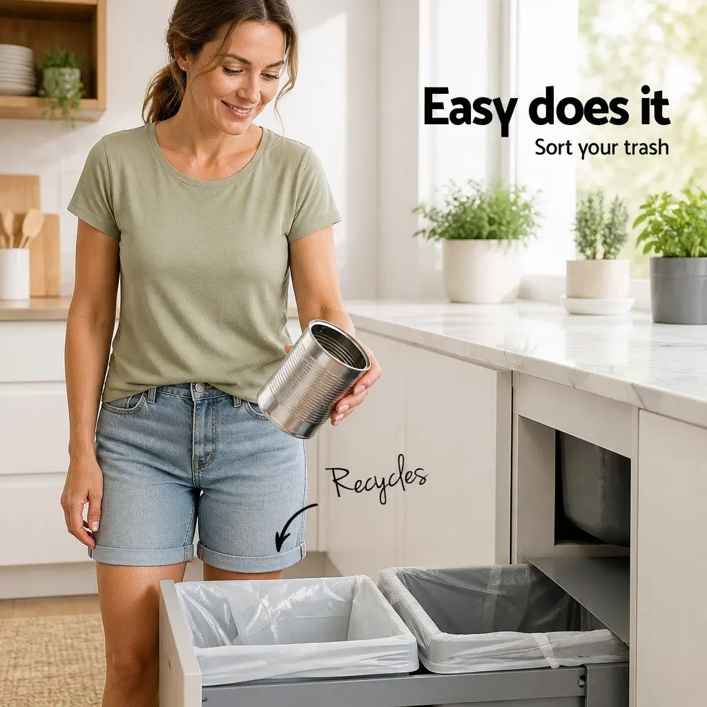 Pull Out 2x20L Kitchen Bin Grey