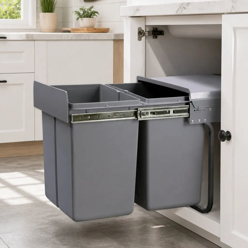 Pull Out 2x20L Kitchen Bin Grey