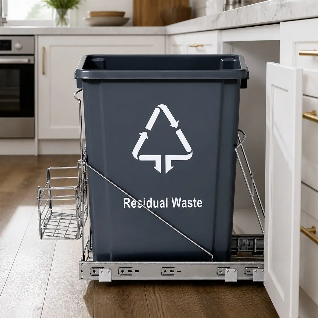 Pull Out Bin Kitchen Cabinet 40L Waste Basket Storage