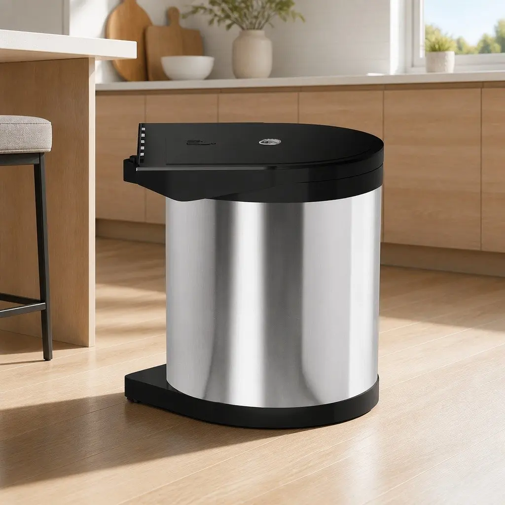 Pull Out Swing Out Kitchen Bin 12L Silver Cabinet Waste Dustbin Trash Can