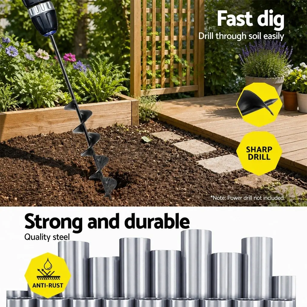 Power Garden Auger Drill Bit Earth Planter 75mm x 600mm Black Soil Auger