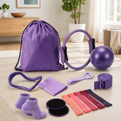 Pilates Ring Set 15 Pieces Home Workout Equipment Yoga Ball Resistance Bands