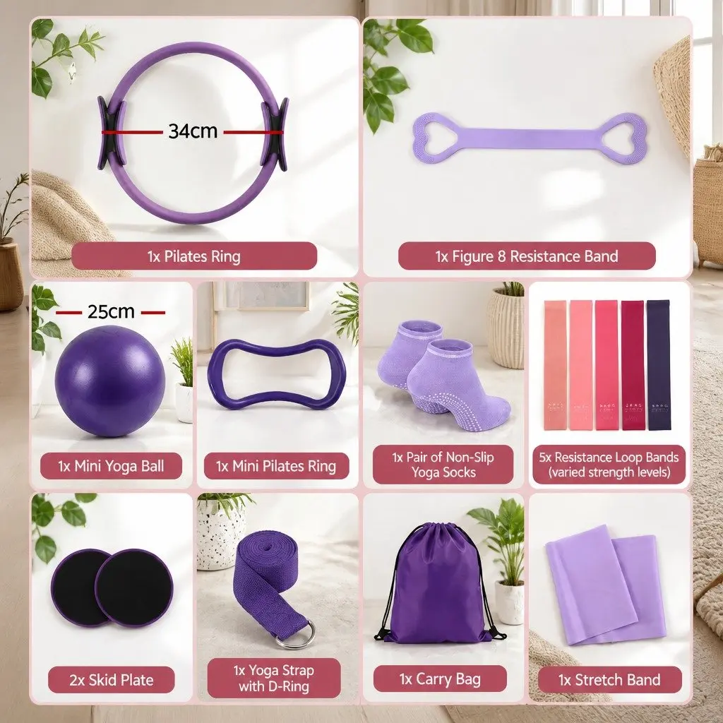 15-Piece Pilates and Yoga Equipment Set with Carry Bag