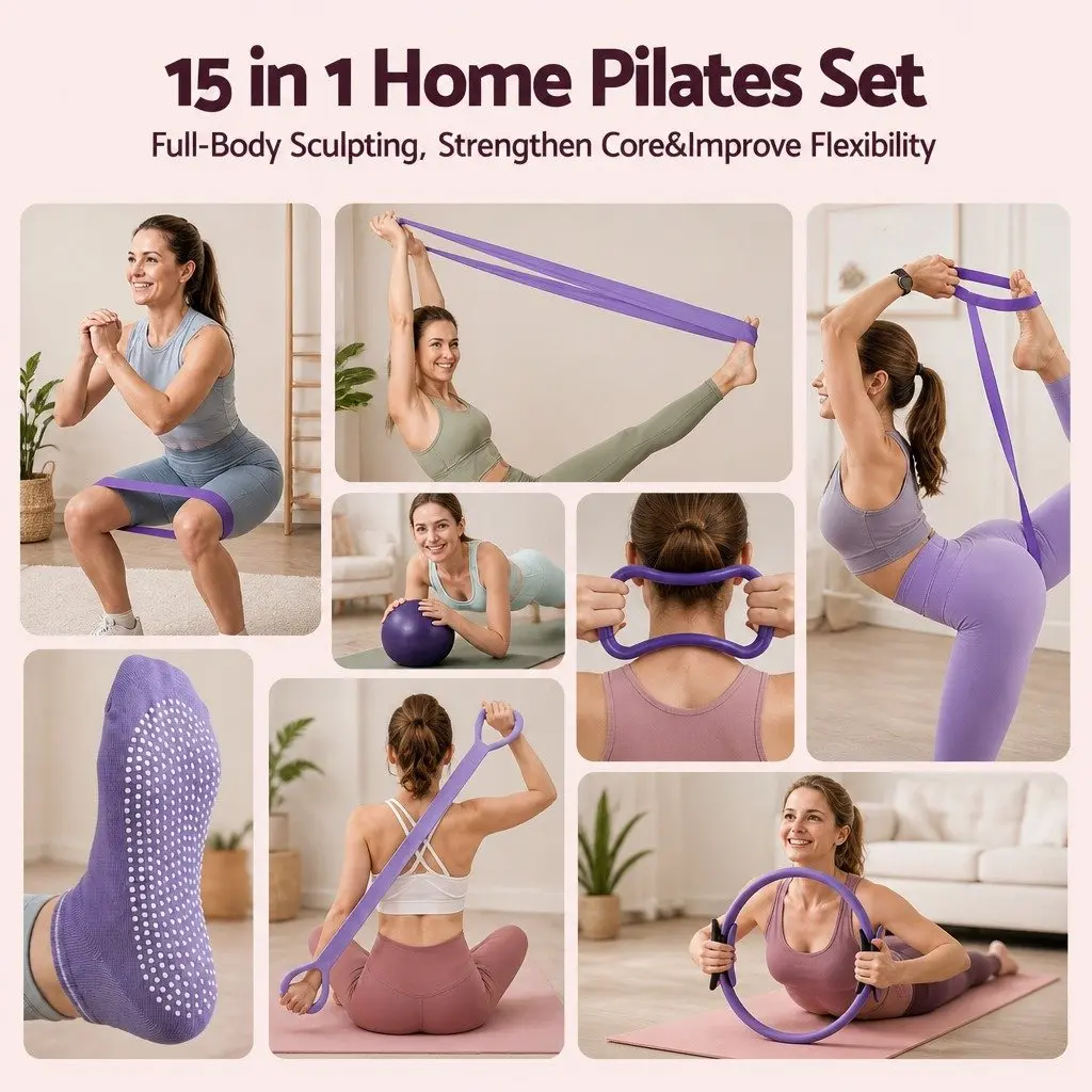 15-Piece Pilates and Yoga Equipment Set with Carry Bag