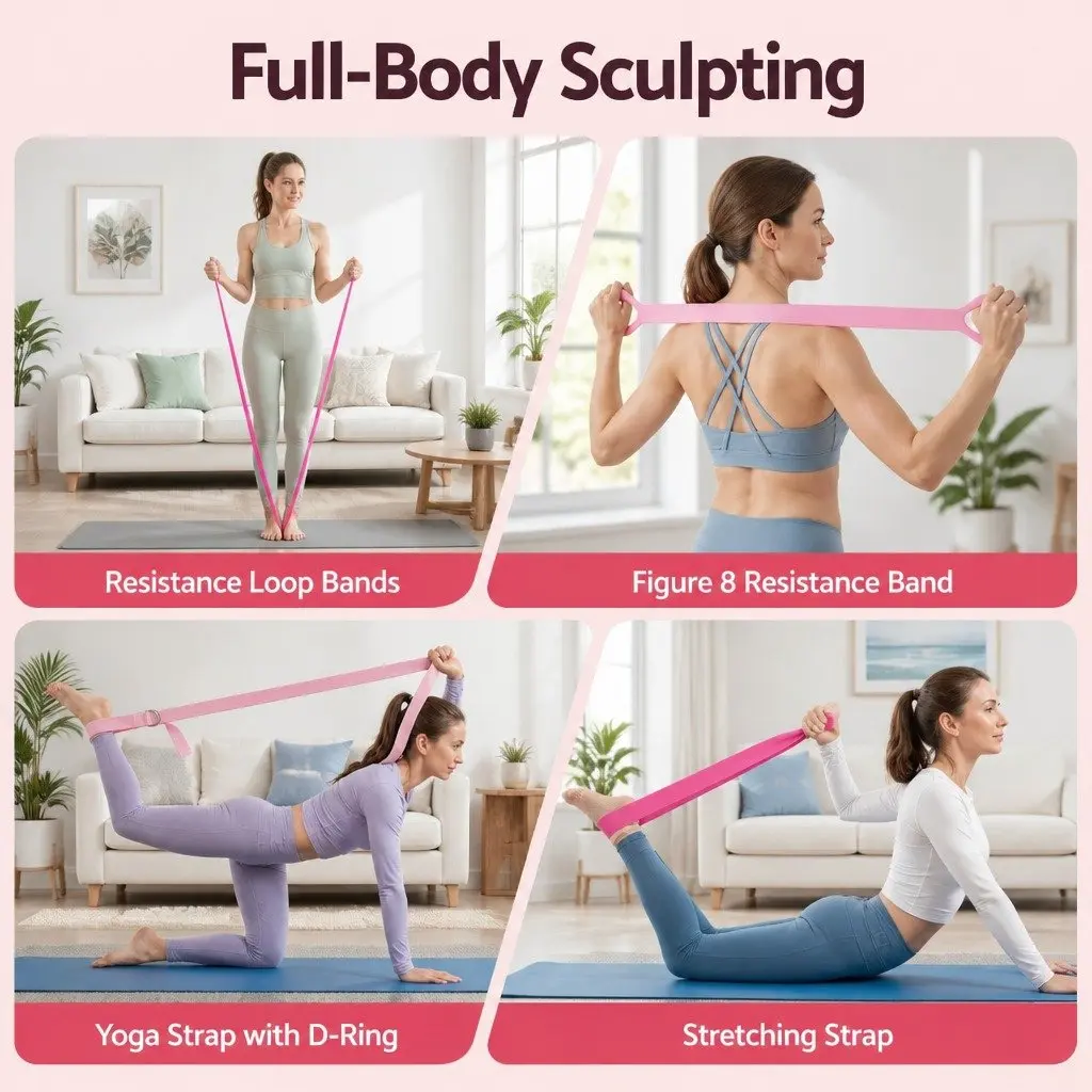 Pilates Ring Set 15 Pieces Home Workout Kit with Yoga Ball Resistance Bands