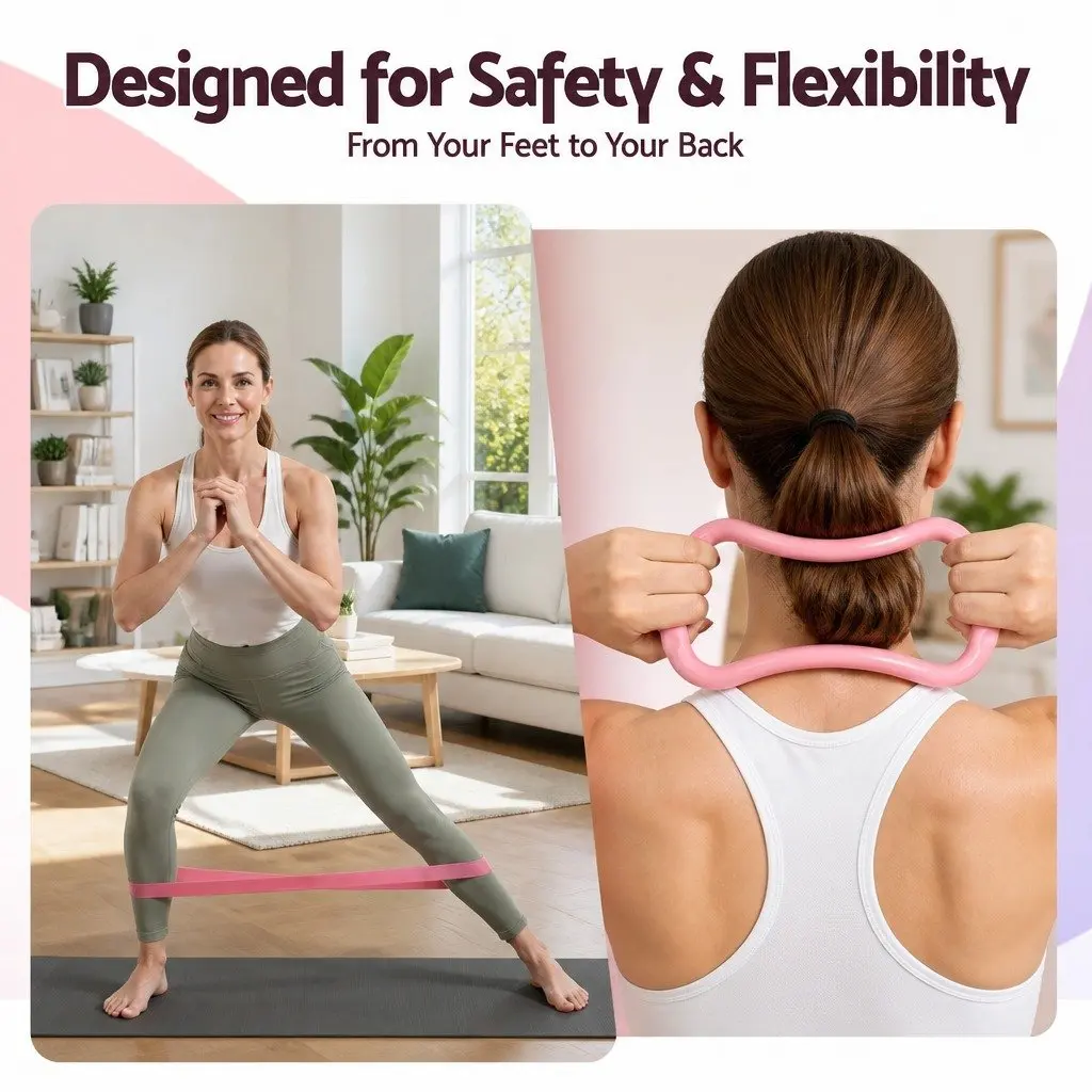 Pilates Ring Set 15 Pieces Home Workout Kit with Yoga Ball Resistance Bands