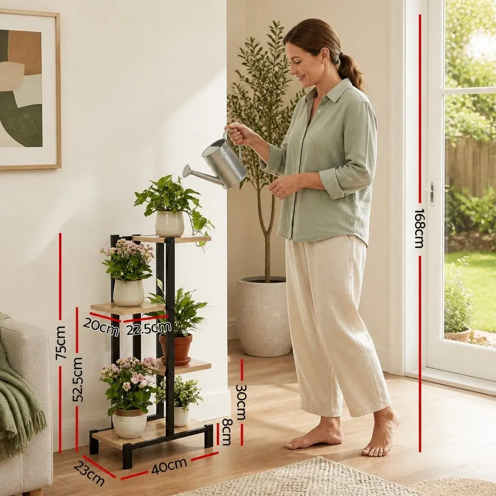 4-Tier Plant Stand Indoor Outdoor Metal Frame Flower Pots Shelf 40cm x 23cm x 75cm