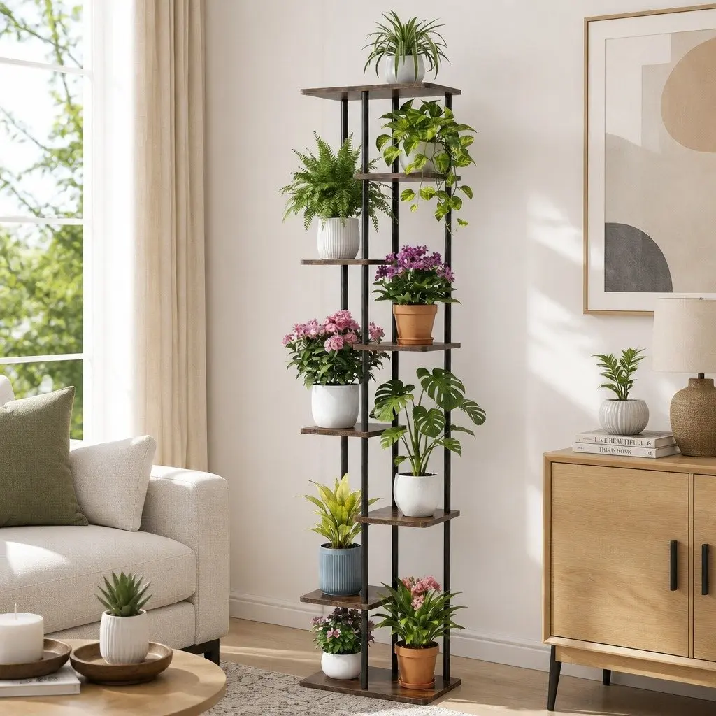 8-Tier Plant Stand Indoor Outdoor Metal Flower Shelf Vertical Organiser