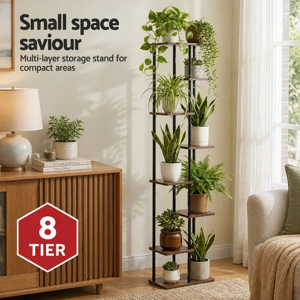 8-Tier Plant Stand Indoor Outdoor Metal Flower Shelf Vertical Organiser