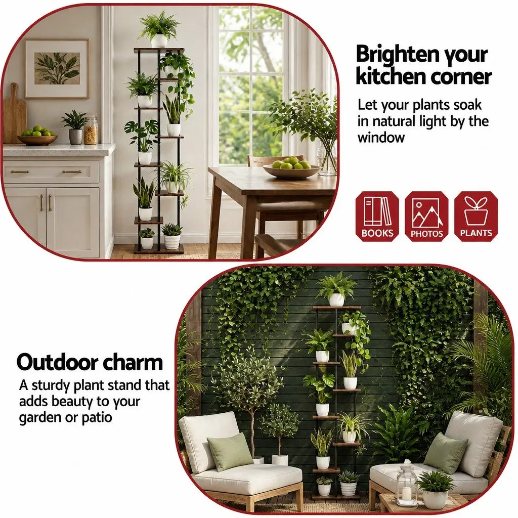 8-Tier Plant Stand Indoor Outdoor Metal Flower Shelf Vertical Organiser