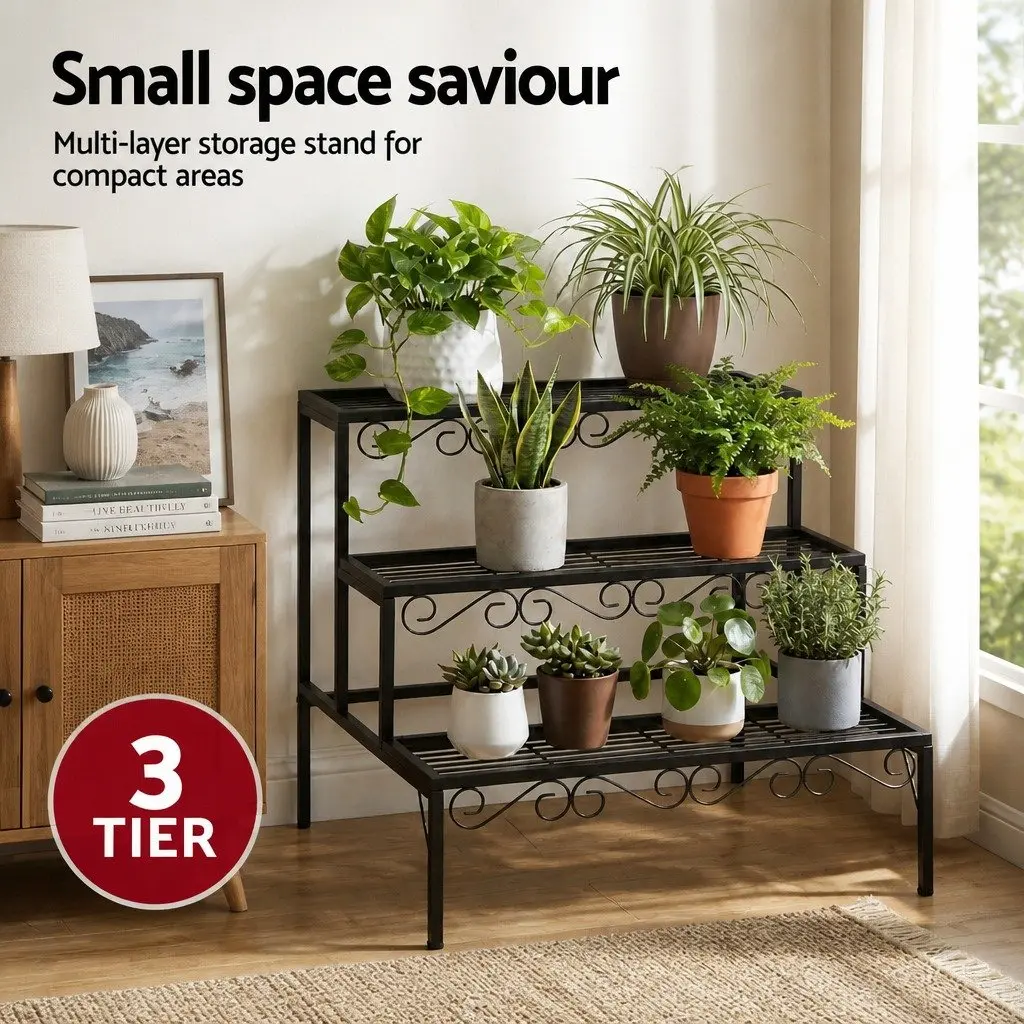 3 Tier Metal Plant Stand Indoor Outdoor Display 70cm W x 60cm D x 62.5cm H