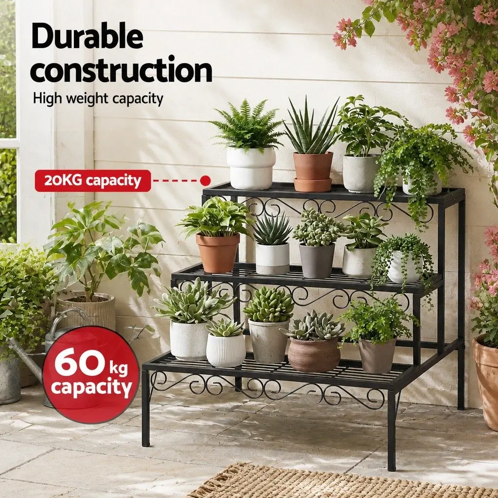 3 Tier Metal Plant Stand Indoor Outdoor Display 70cm W x 60cm D x 62.5cm H