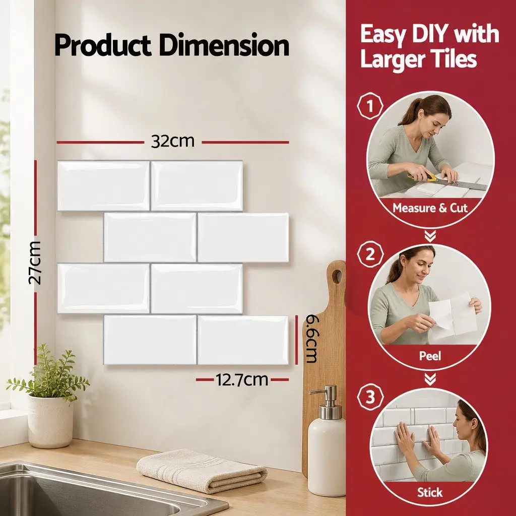 3D Self-Adhesive Subway Tile Backsplash, 10 Sheets