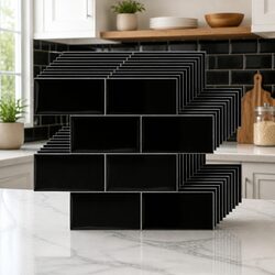 3D Peel and Stick Subway Backsplash Wall Tiles Self Adhesive Black 10 Sheets DIY