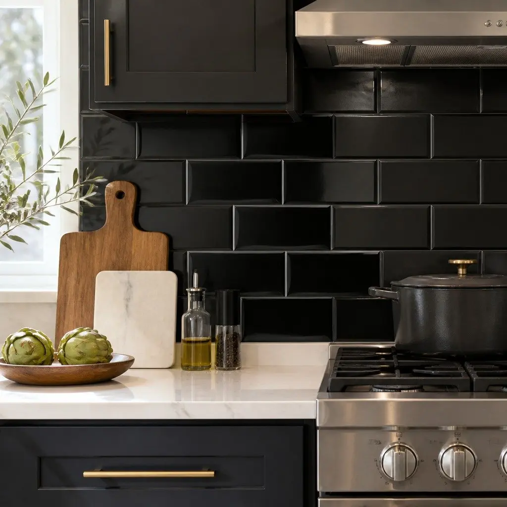 3D Peel and Stick Subway Backsplash Wall Tiles Self Adhesive Black 10 Sheets DIY