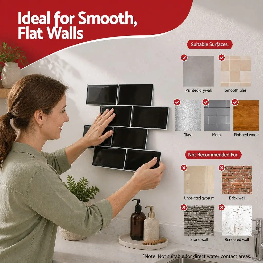 3D Peel and Stick Subway Backsplash Wall Tiles Self Adhesive Black 10 Sheets DIY