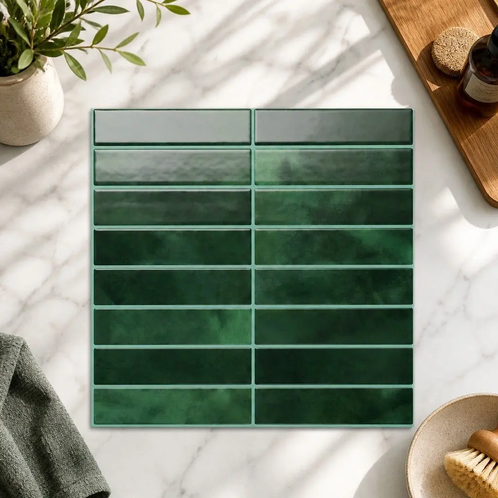 3D Peel and Stick Wall Tiles Kitchen Bathroom Backsplash Green 30.5x30.5cm