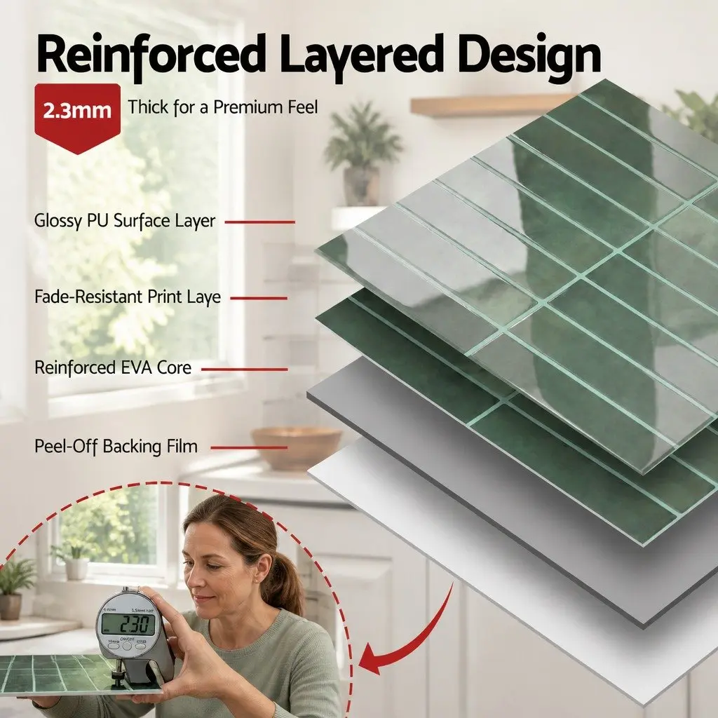 3D Peel and Stick Wall Tiles Kitchen Bathroom Backsplash Green 30.5x30.5cm