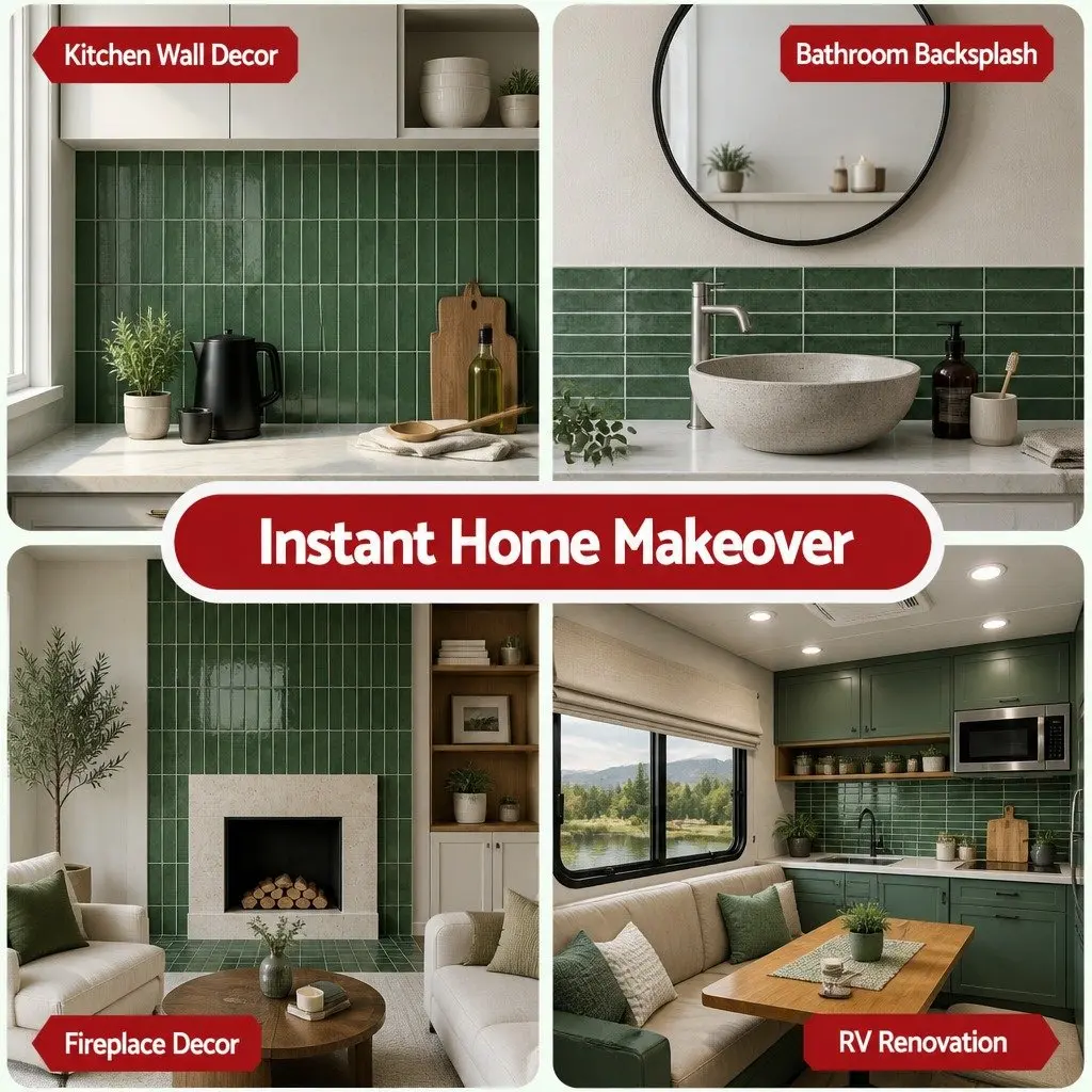 3D Peel and Stick Wall Tiles Kitchen Bathroom Backsplash Green 30.5x30.5cm