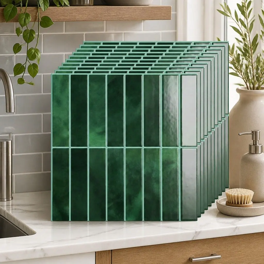 3D Peel and Stick Wall Tiles Kitchen Bathroom Backsplash Green 30.5x30.5cm