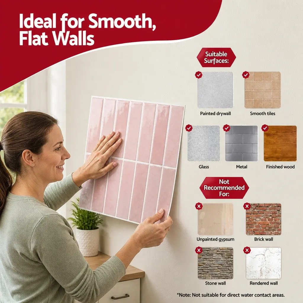 3D Peel and Stick Wall Tiles for Kitchen and Bathroom Pink LinearGrid Subway 30.5 x 30.5 cm
