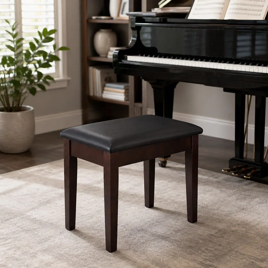 Piano Bench Stool with Storage Wooden Frame PU Leather Seat Cushion Music