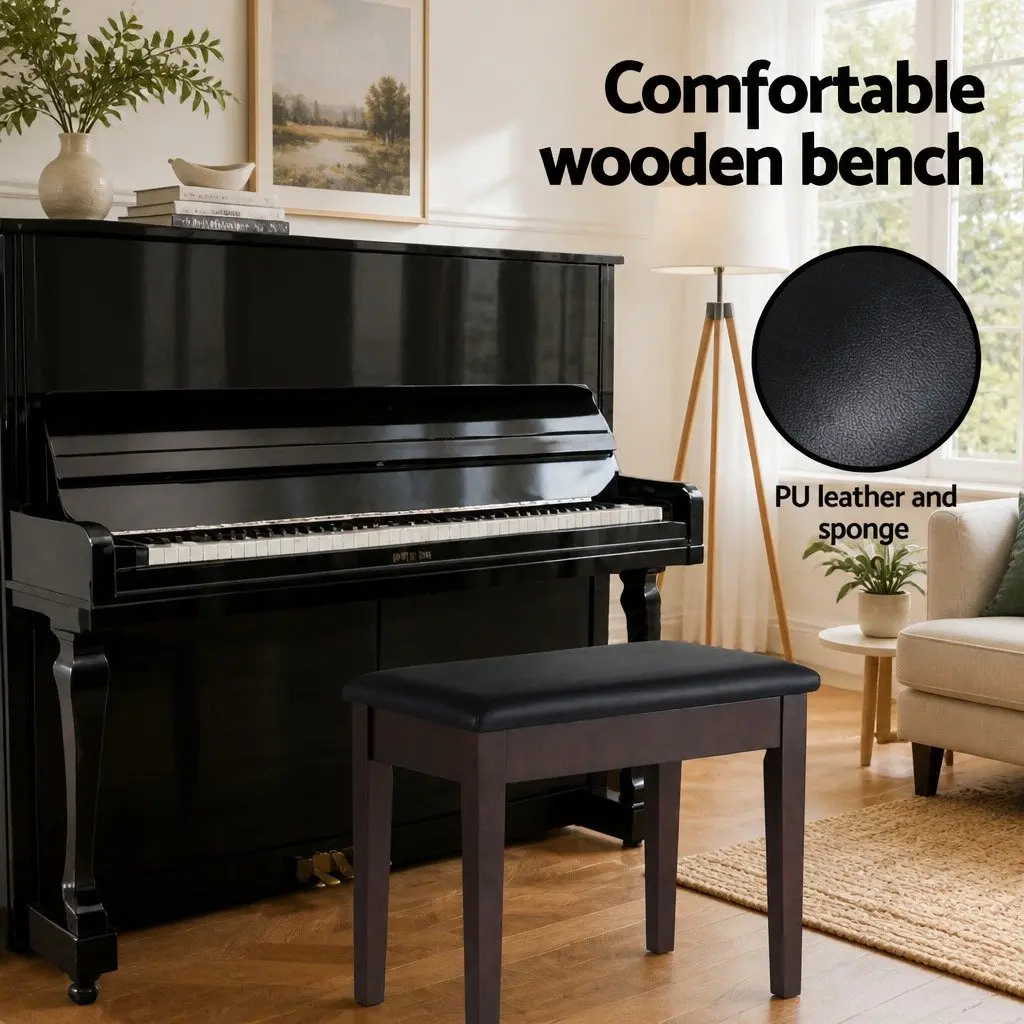 Piano Bench Stool with Storage Wooden Frame PU Leather Seat Cushion Music