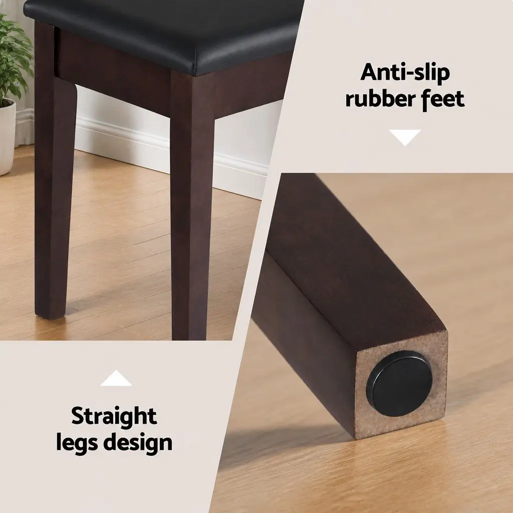 Piano Bench Stool with Storage Wooden Frame PU Leather Seat Cushion Music