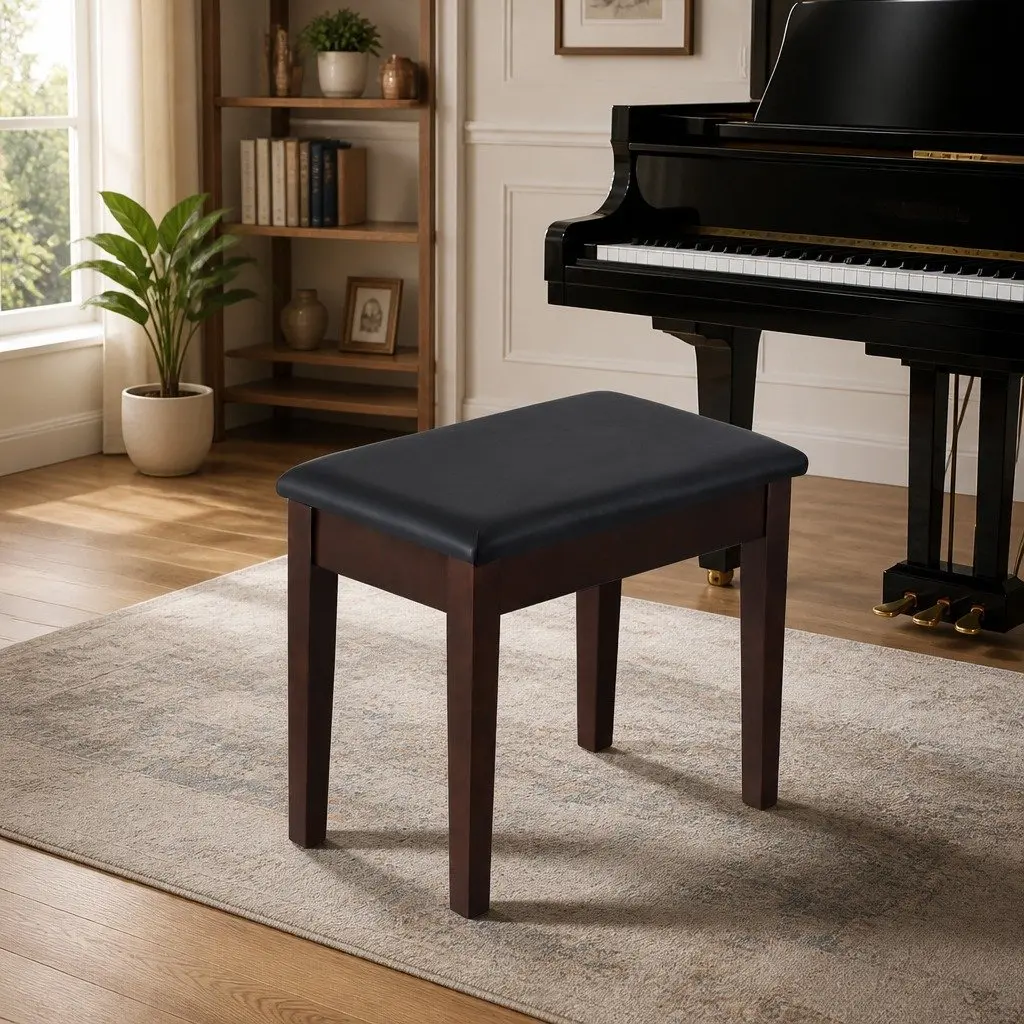 Piano Bench Stool with Storage Wooden Frame PU Leather Seat Cushion Music