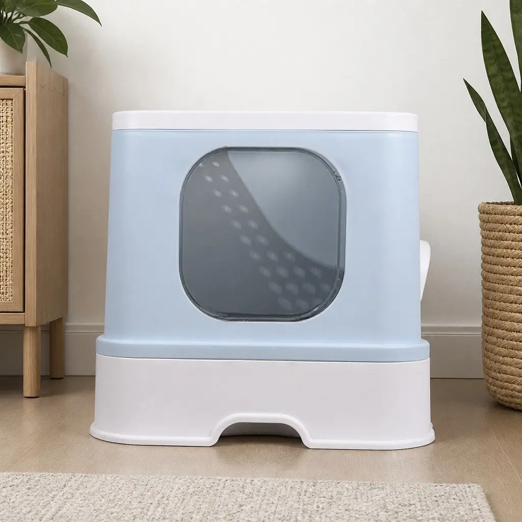 Enclosed Cat Litter Box for Cats Large Blue