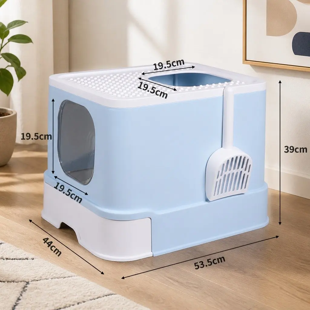 Enclosed Cat Litter Box for Cats Large Blue