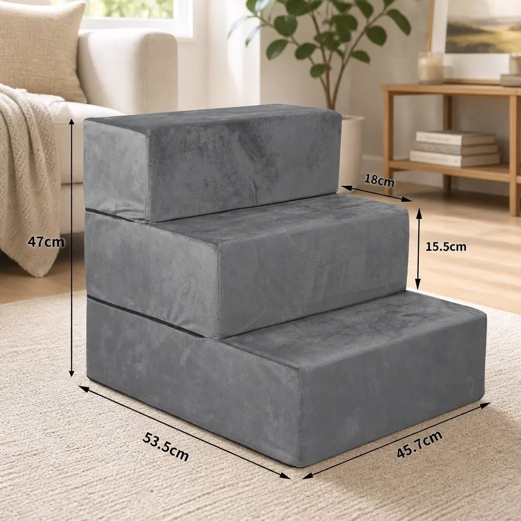 Pet Stairs 3 Steps Portable Adjustable Medium Ramp Climbing Helper Dogs Cats