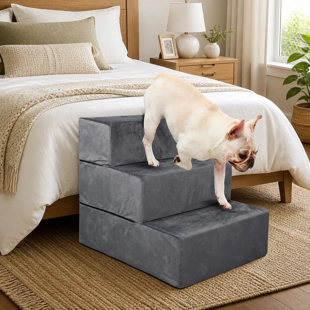 Pet Stairs 3 Steps Portable Adjustable Medium Ramp Climbing Helper Dogs Cats