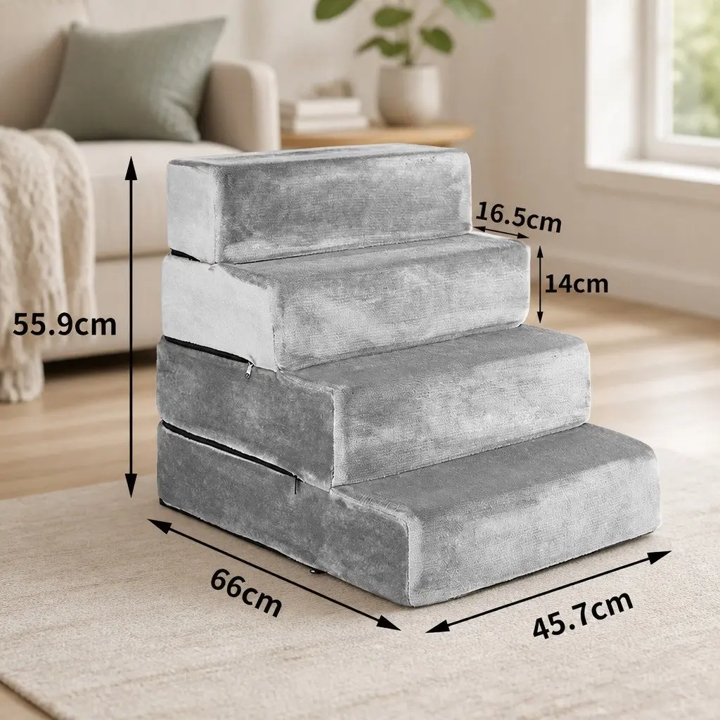 Pet Stairs for Dogs and Cats 4 Step Adjustable Height Portable X-Large Climbing Ramp